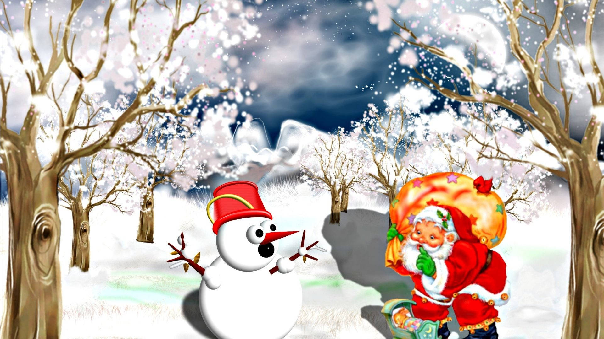 Santa And A Snowman Background