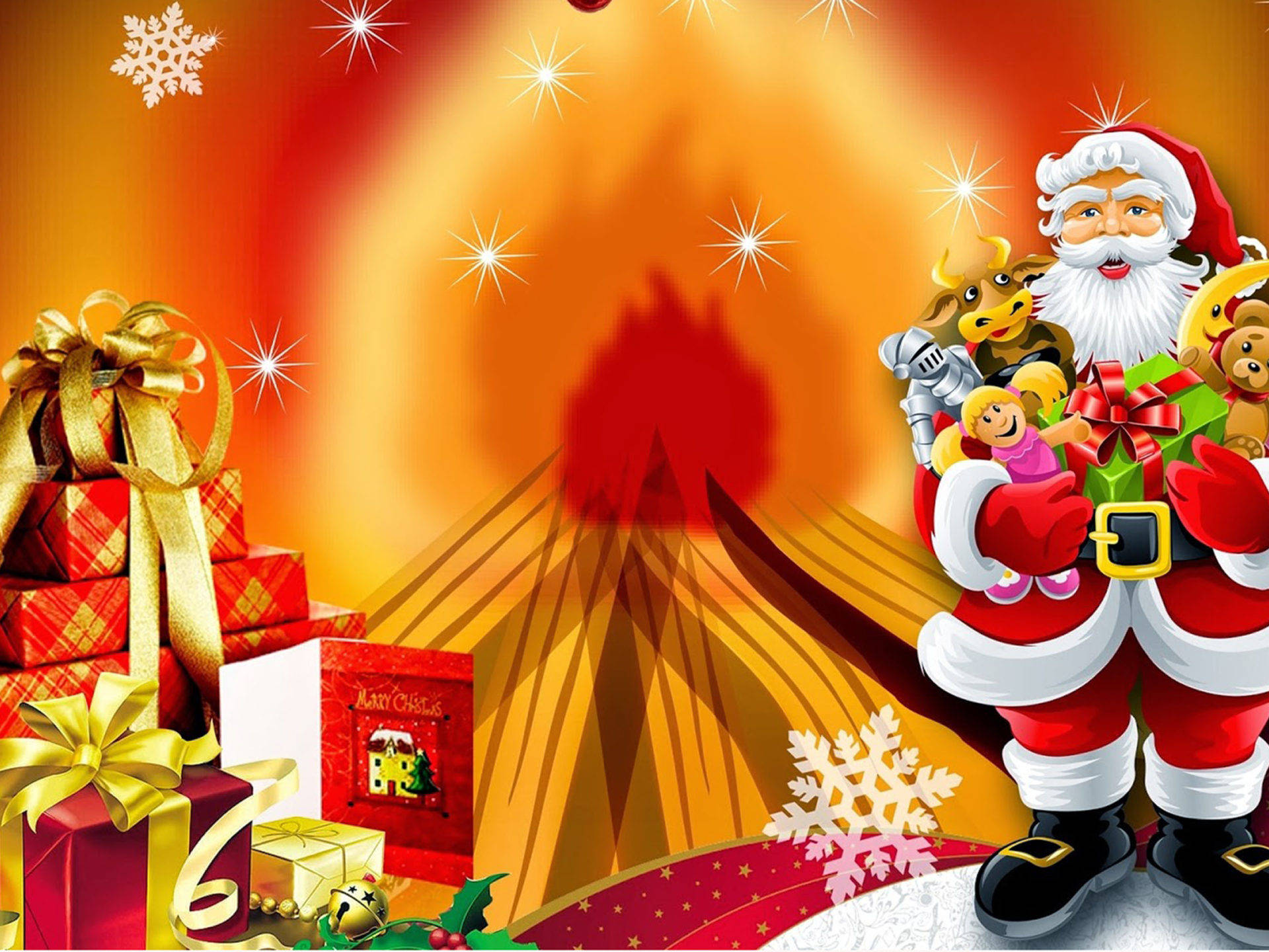 Santa Claus And Christmas Presents Background