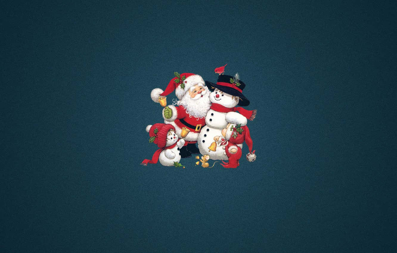 Santa Claus And Snowman On A Blue Background Background