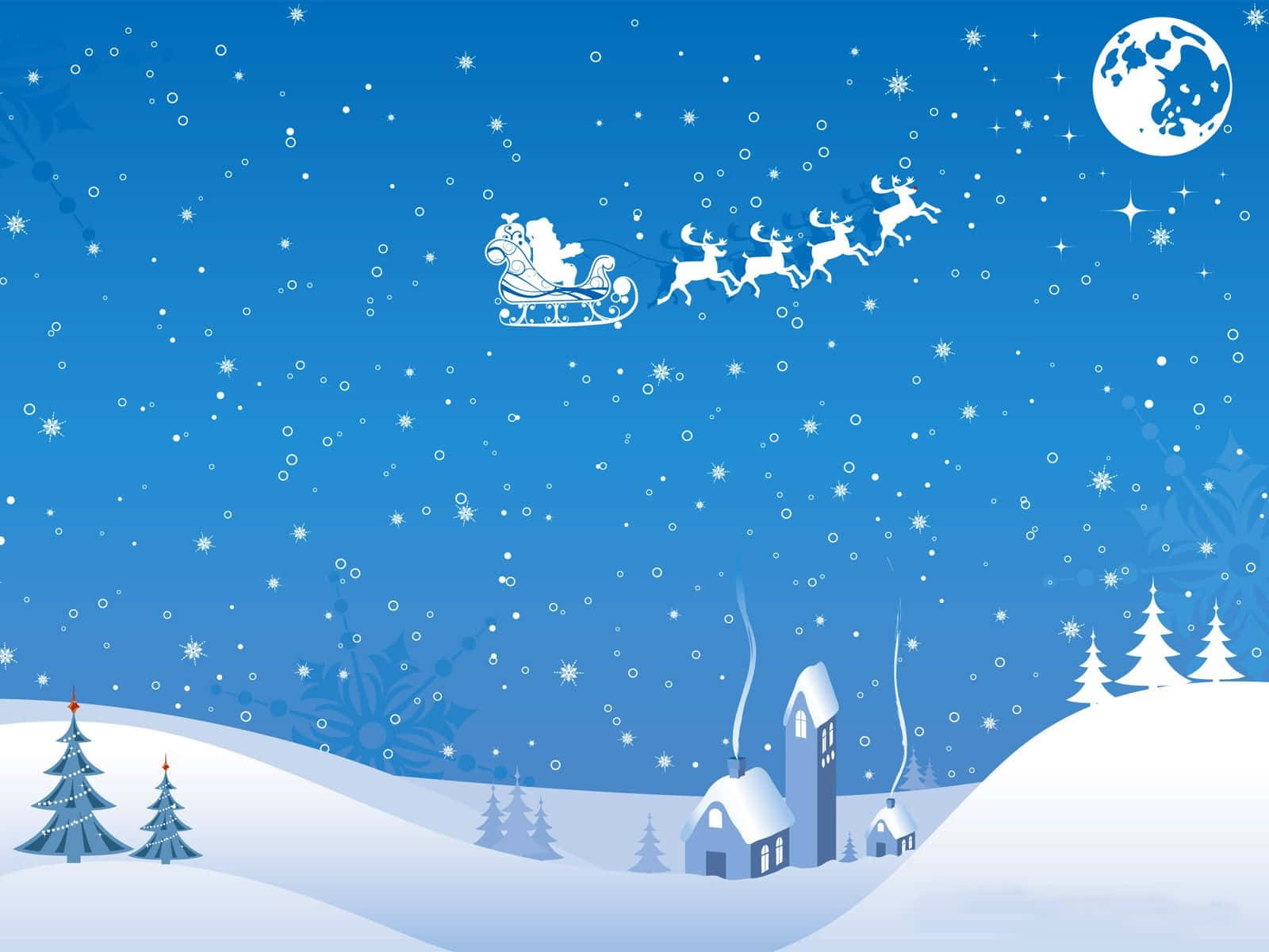 Santa Claus Flying Over A Snowy Landscape Background