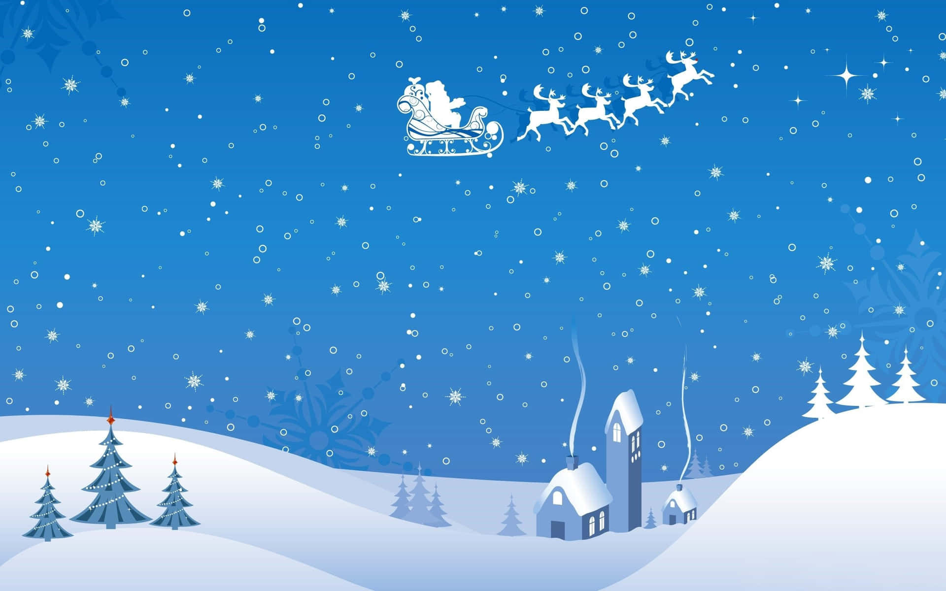 Santa Claus Flying Over A Snowy Landscape Background