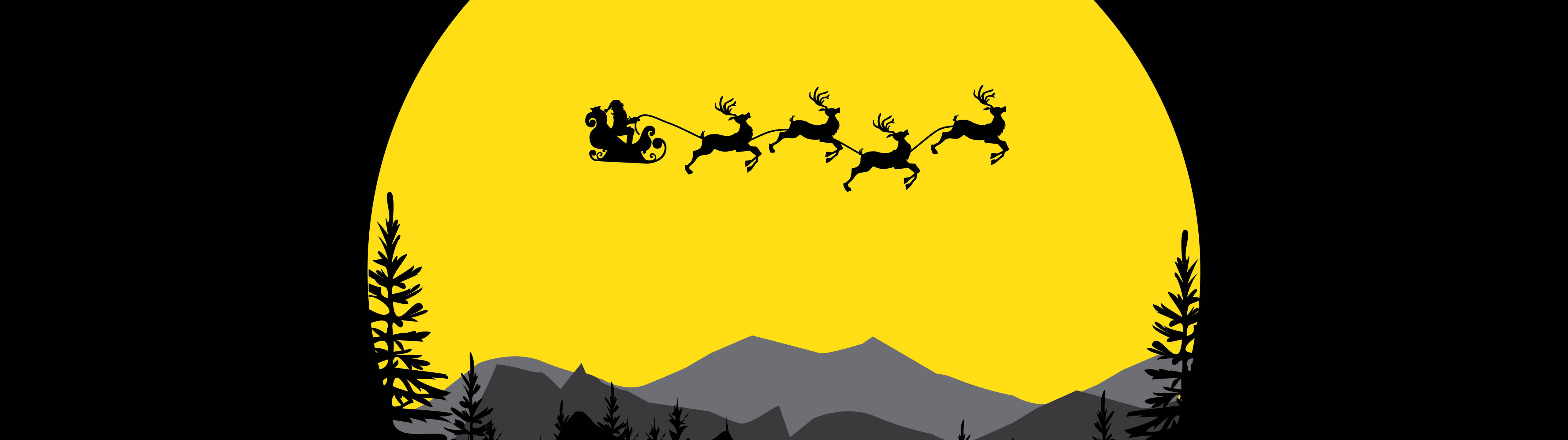 Santa Claus Flying Over The Mountains