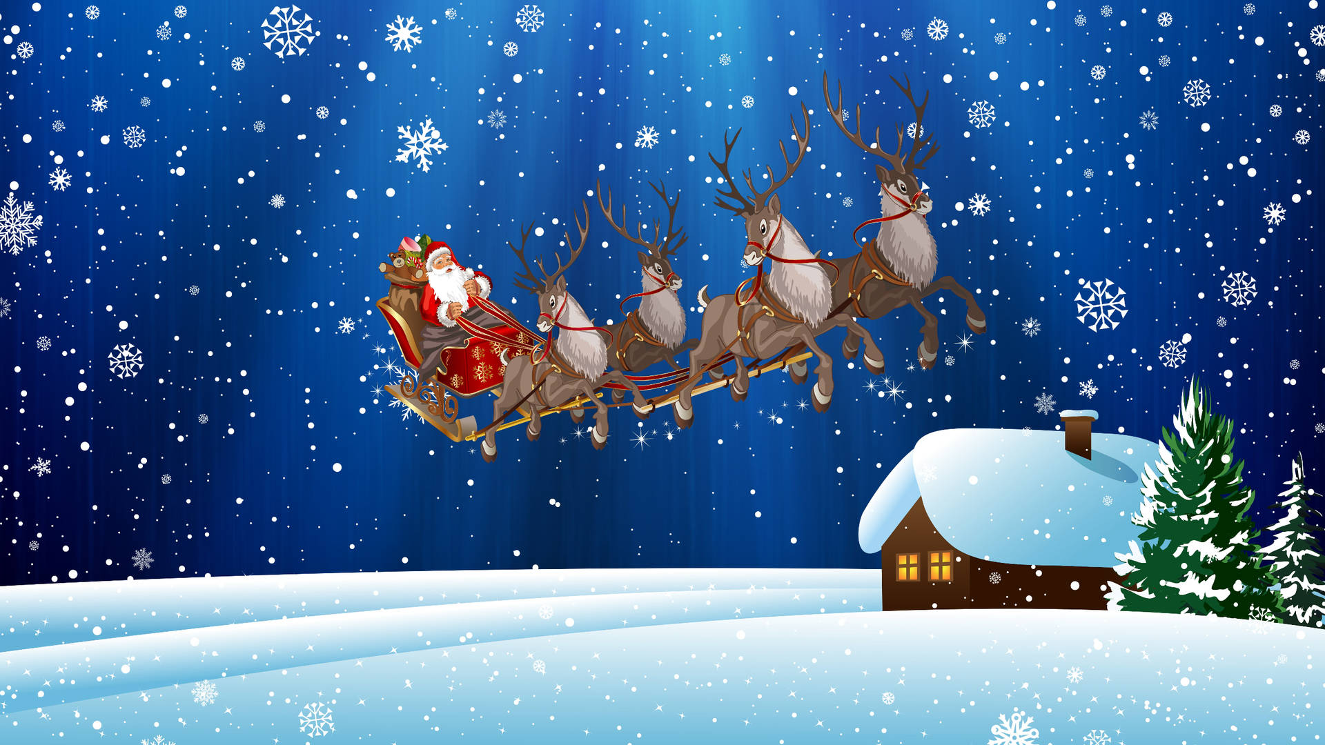 Santa Claus Flying With Reindeers Background