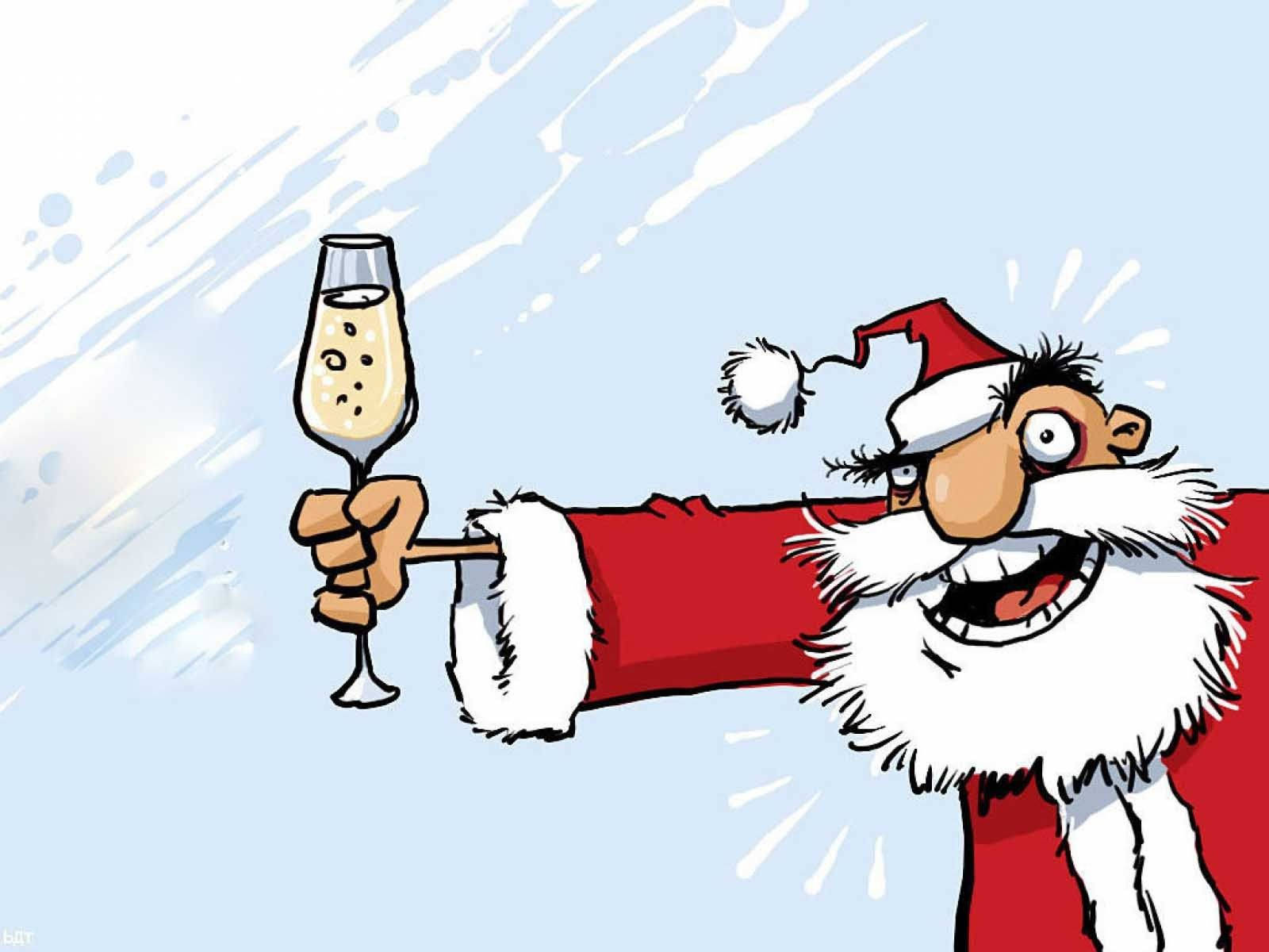 Santa Claus Holding Champagne Funny Christmas