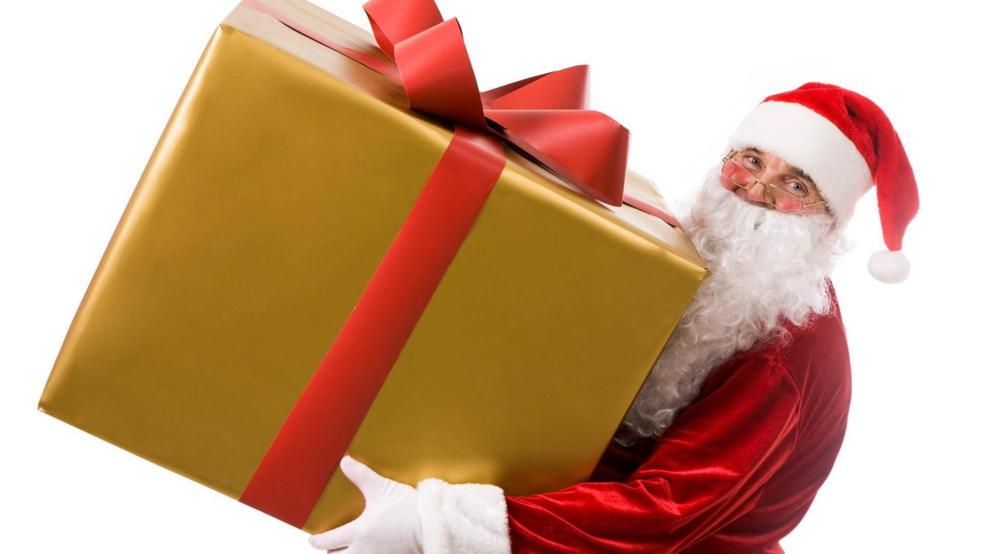 Santa Claus Holding Gift Box Background