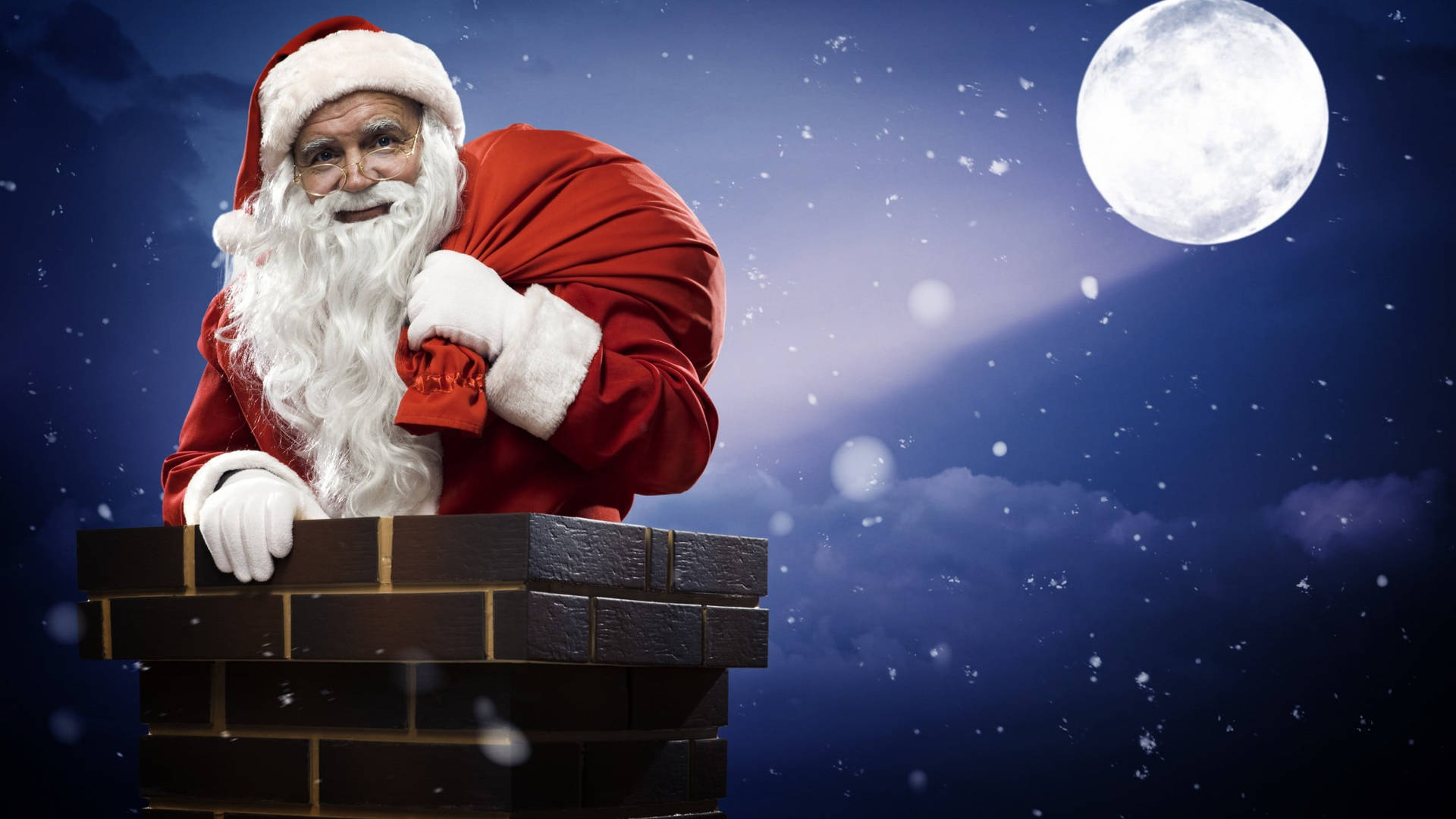 Santa Claus On Chimney Background
