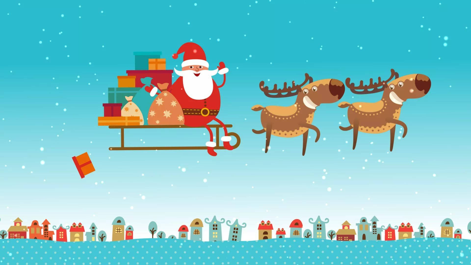 Santa Claus Reindeer And Sleigh Funny Christmas Background
