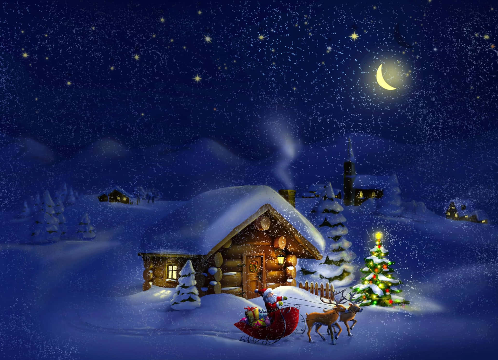 Santa Claus Relaxing In A Cozy Log Cabin Background