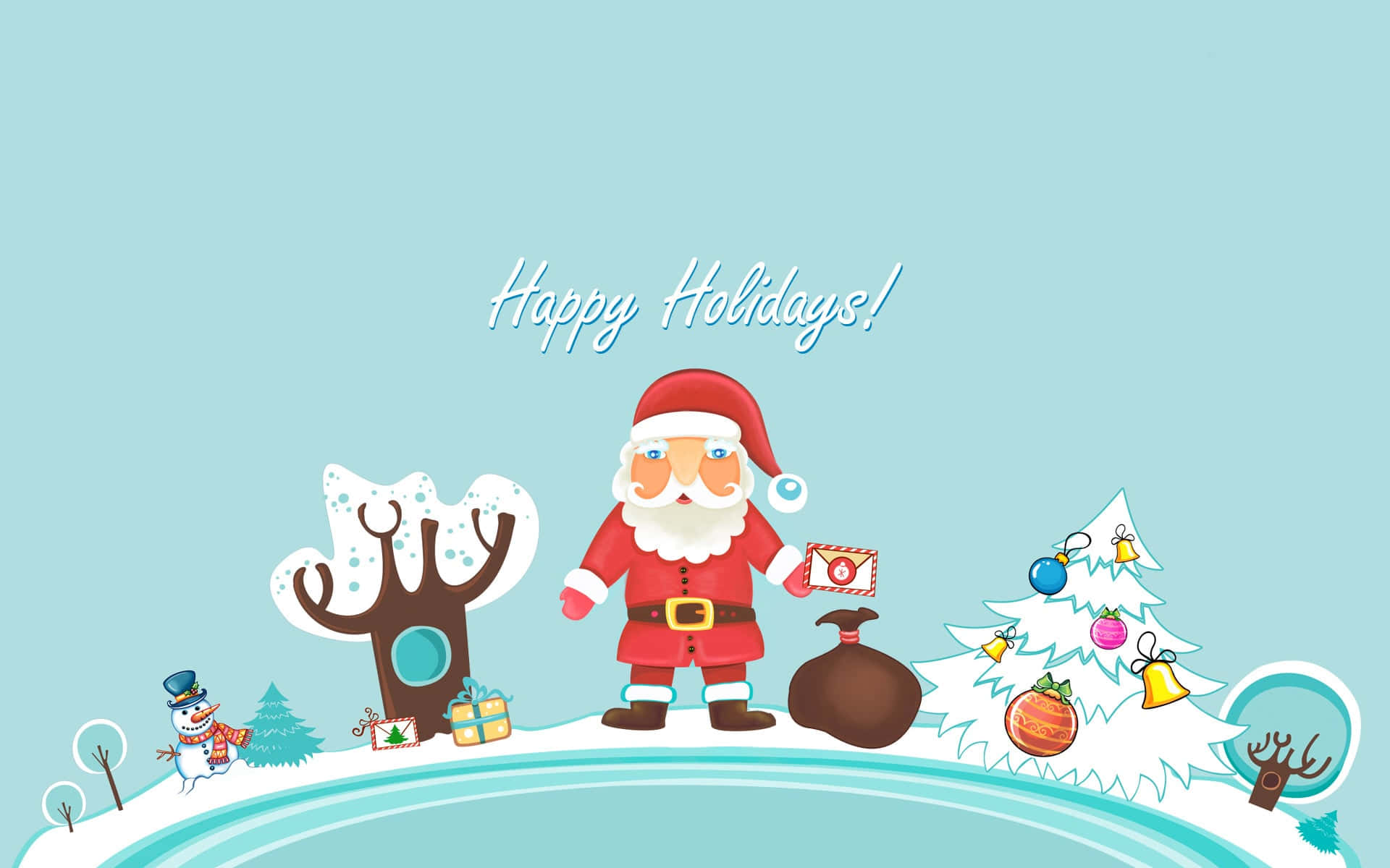 Santa Claus With A Snow Globe And Gifts Background