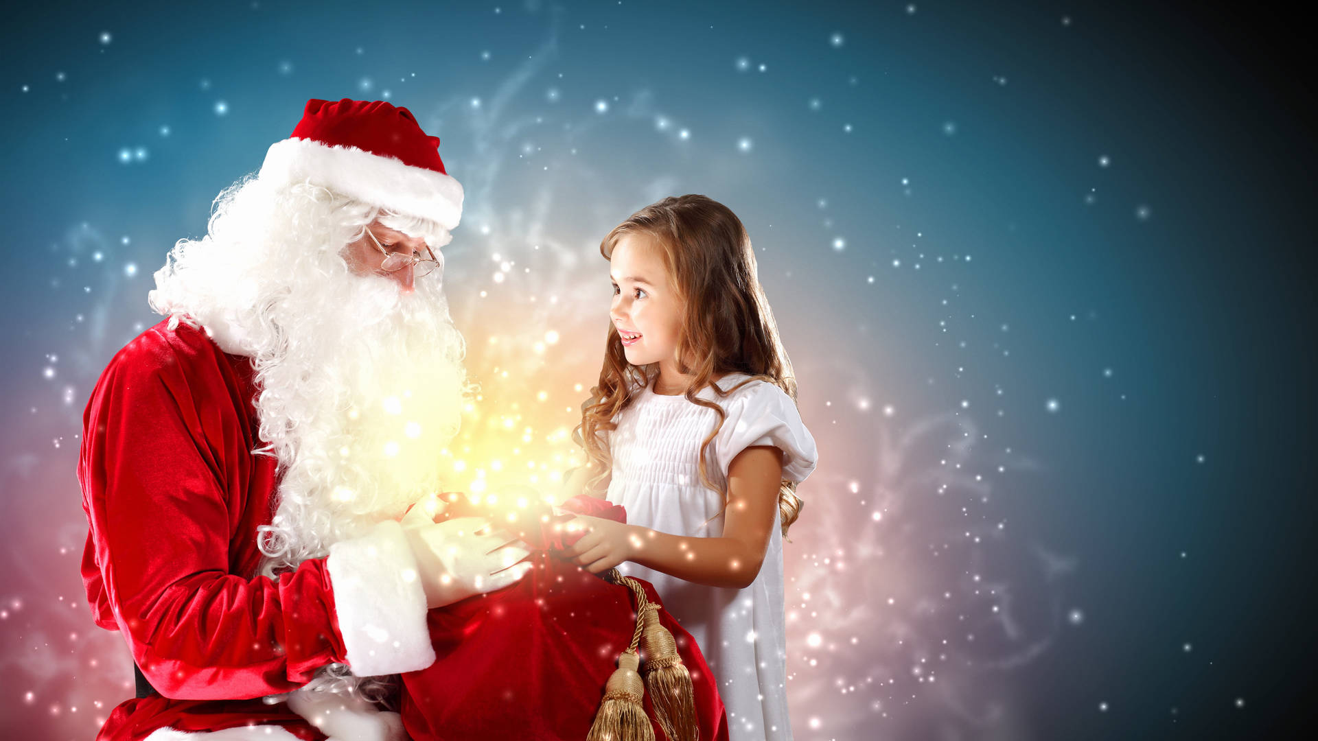 Santa Claus With Little Girl Background