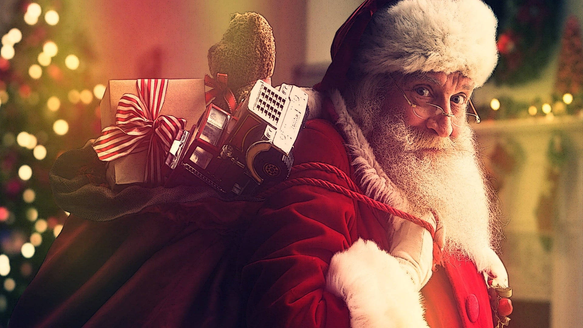 Santa Claus With Present Bag Background