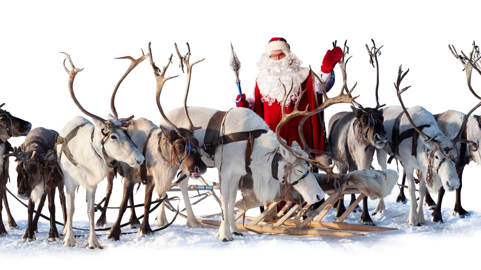 Santa Claus With Reindeers Background