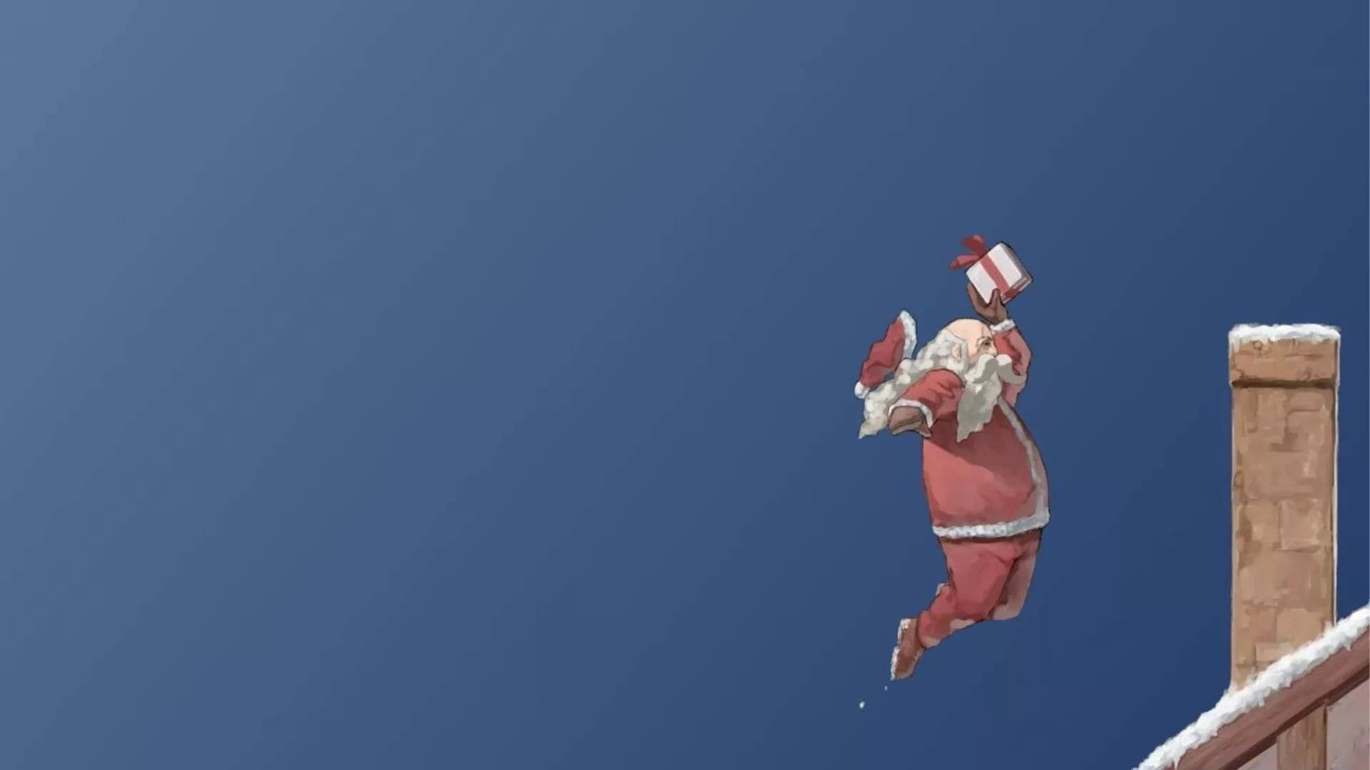 Santa Floating In Air Funny Christmas Background