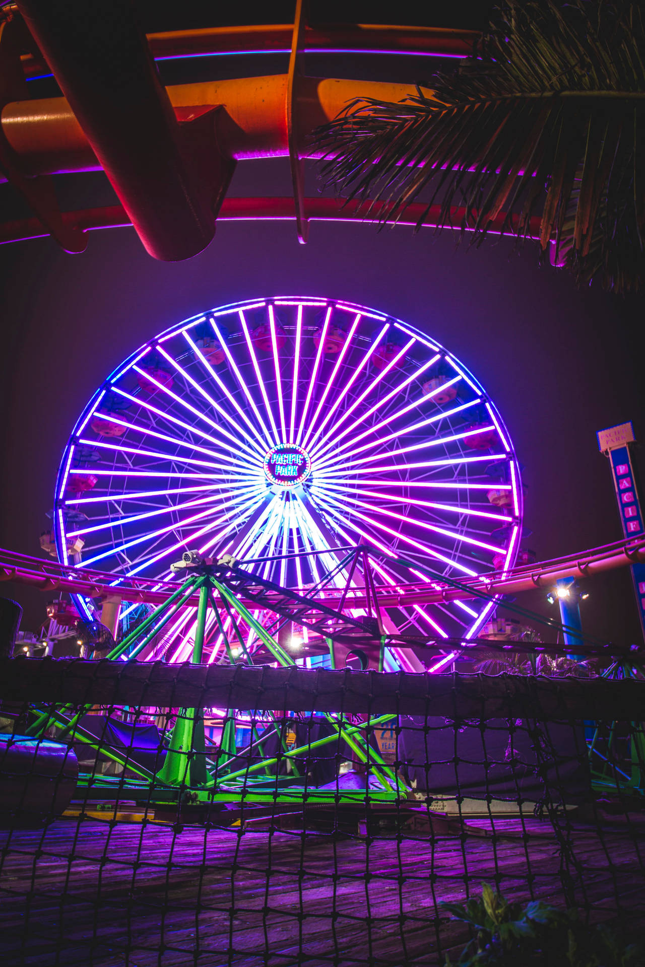 Santa Monica Neon Ferris Wheel Background