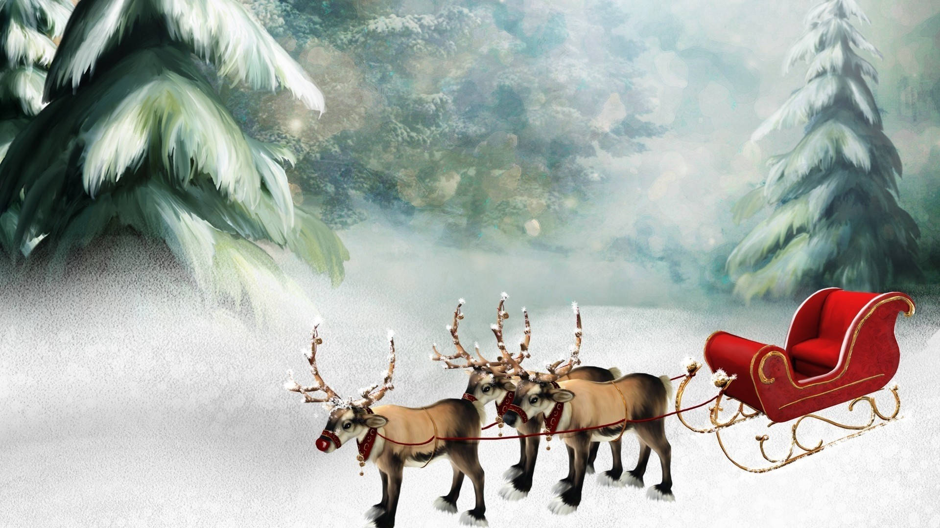Santa's Reindeer In Sledge Background