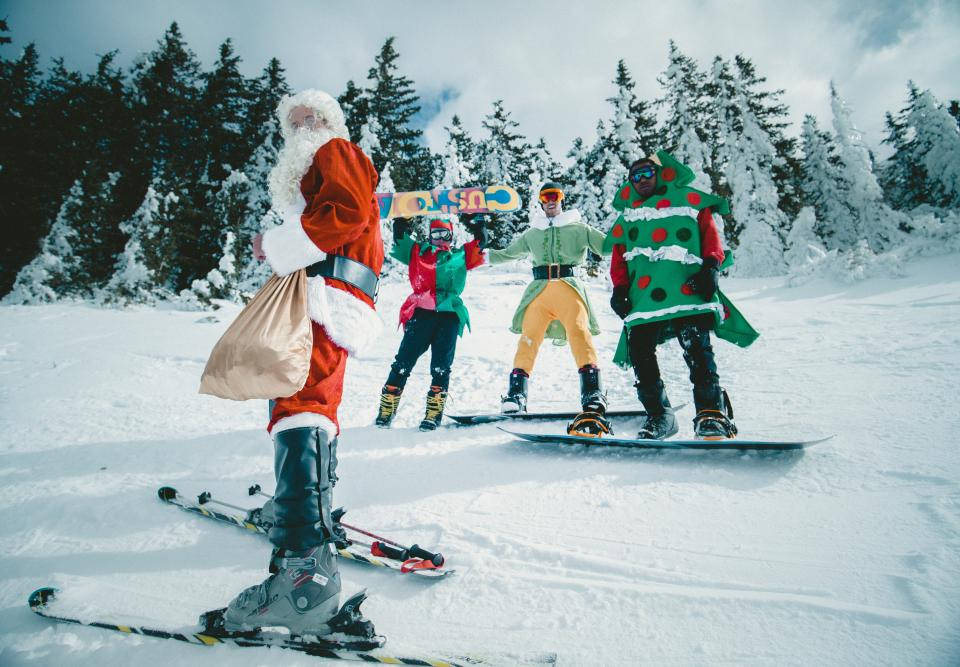 Santa Skiing On White Snow Background