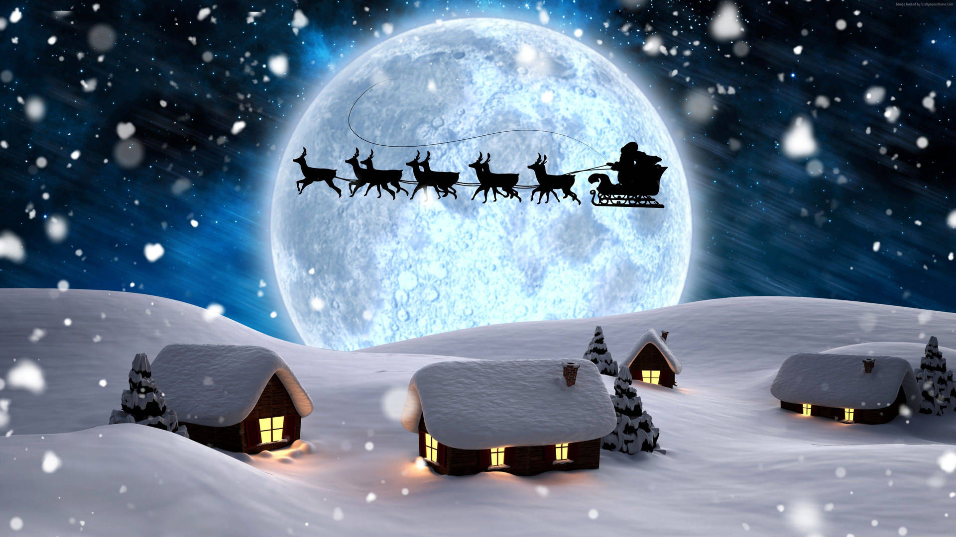 Santa Sleigh Winter Landscape Background