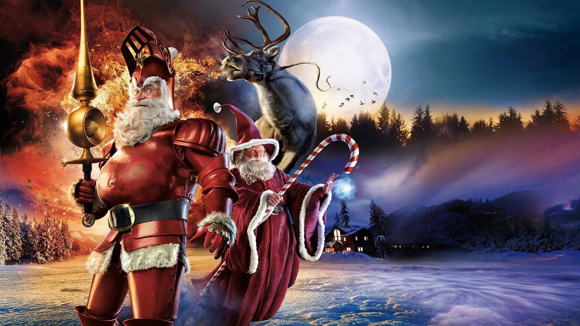 Santa Soldier And Magician Funny Christmas Background
