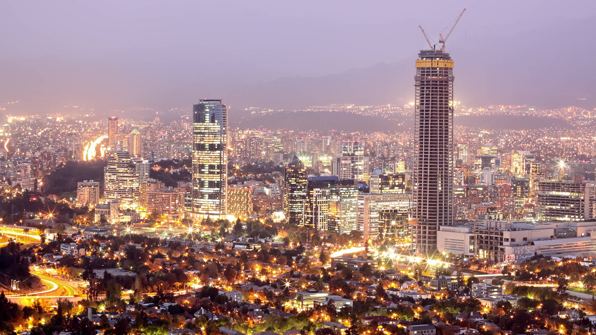 Santiago Chile City Lights Background