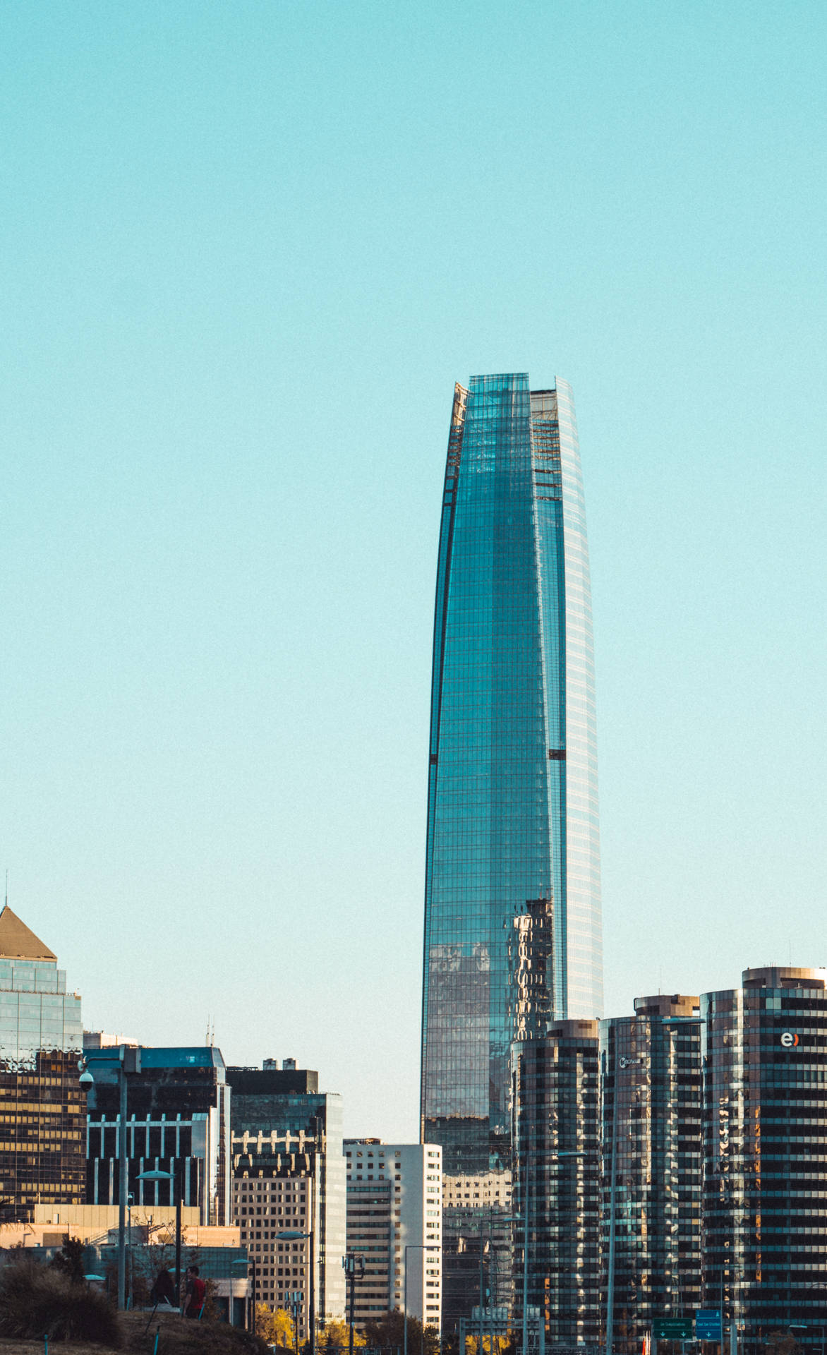 Santiago Chile Costanera Center Blue Sky Background