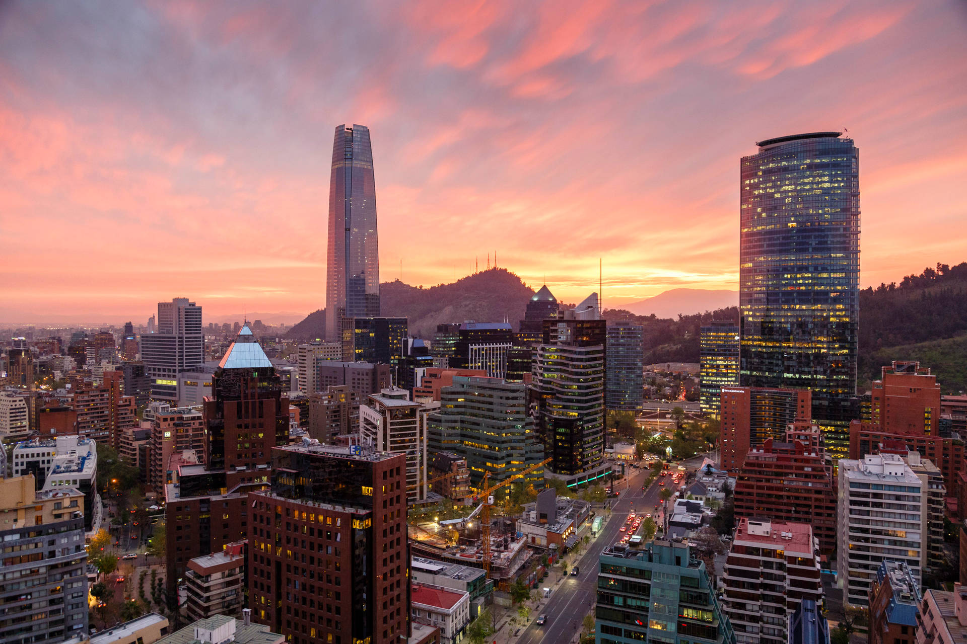 Santiago Chile Orange Sky Background