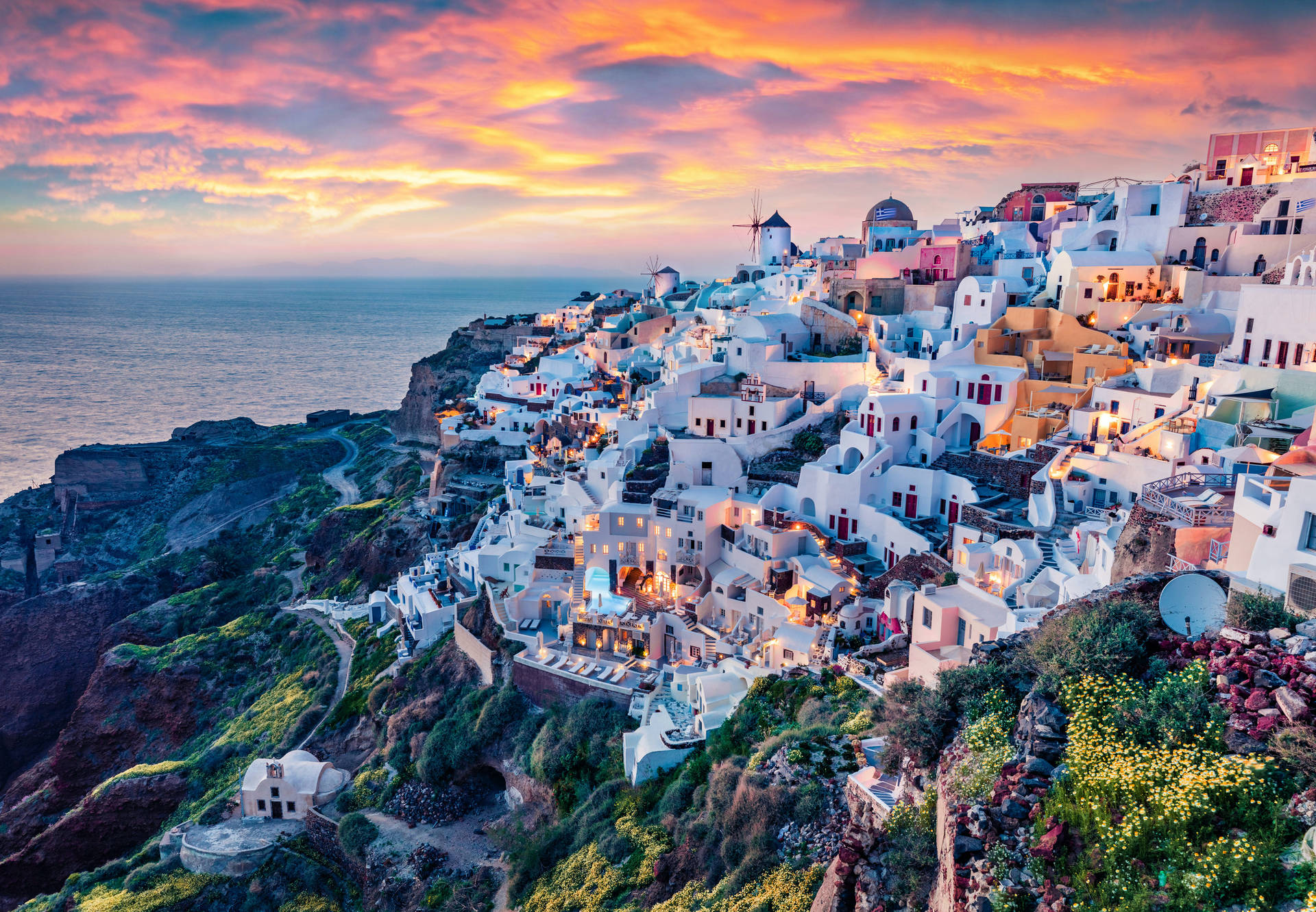 Santorini Orange Skies Background