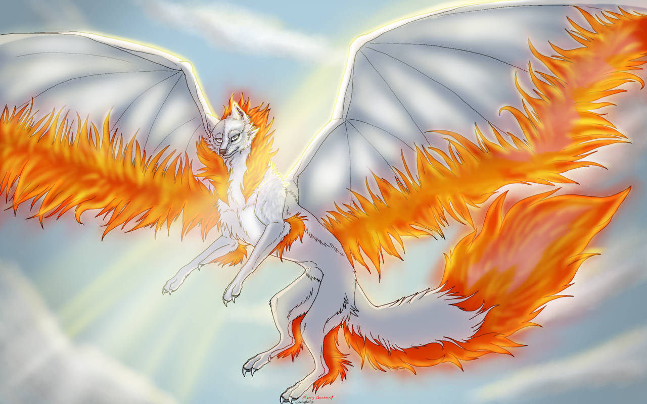 Sapphire White Fox With Fire Wings