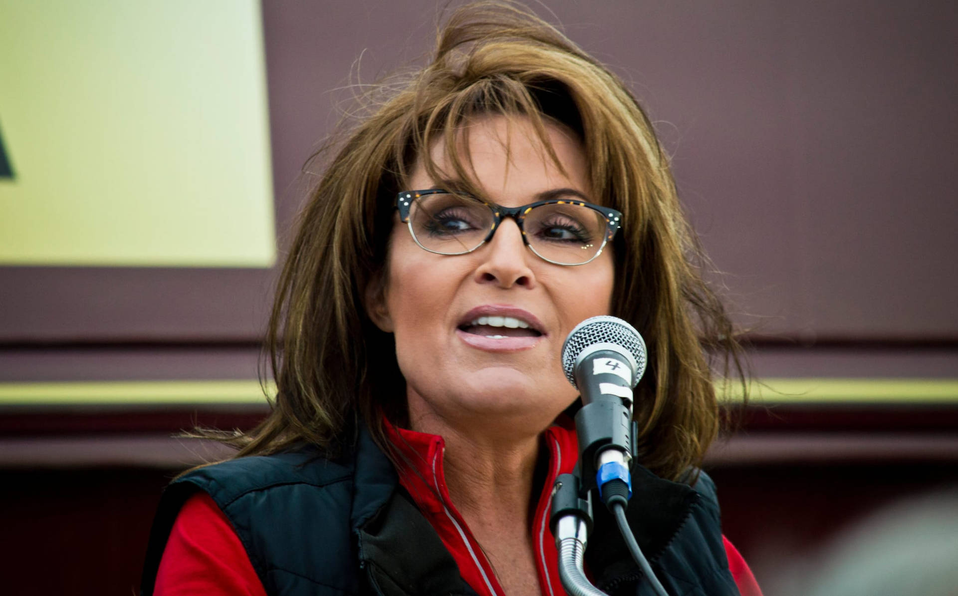 Sarah Palin In Front Of Microphone Background