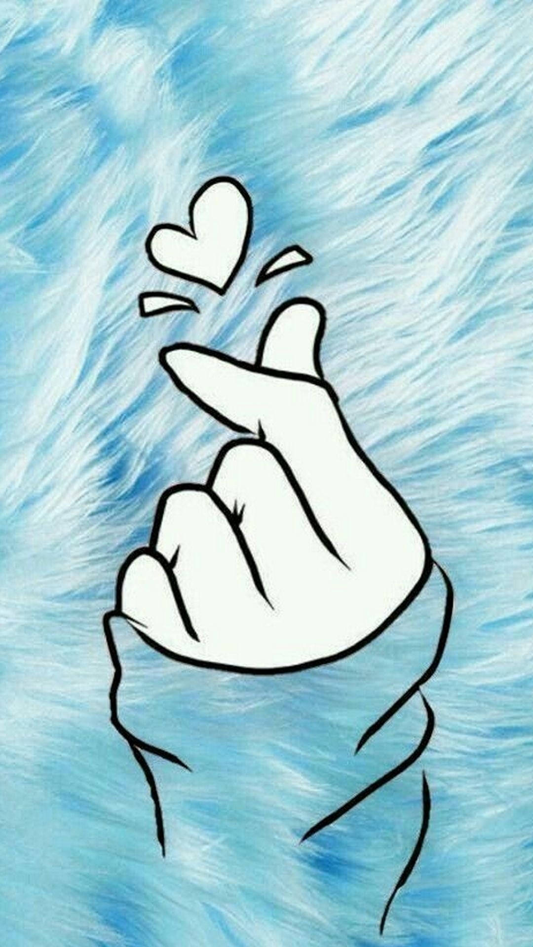 Saranghae Finger Heart On Blue Rug Background