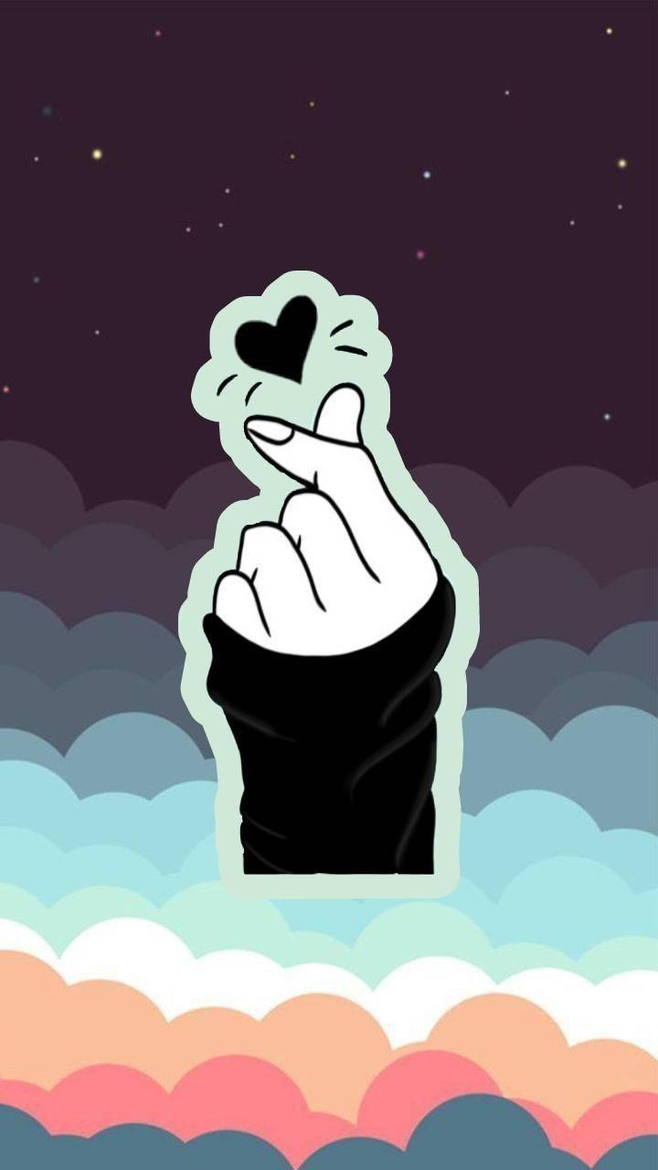 Saranghae Finger Heart On Colorful Clouds