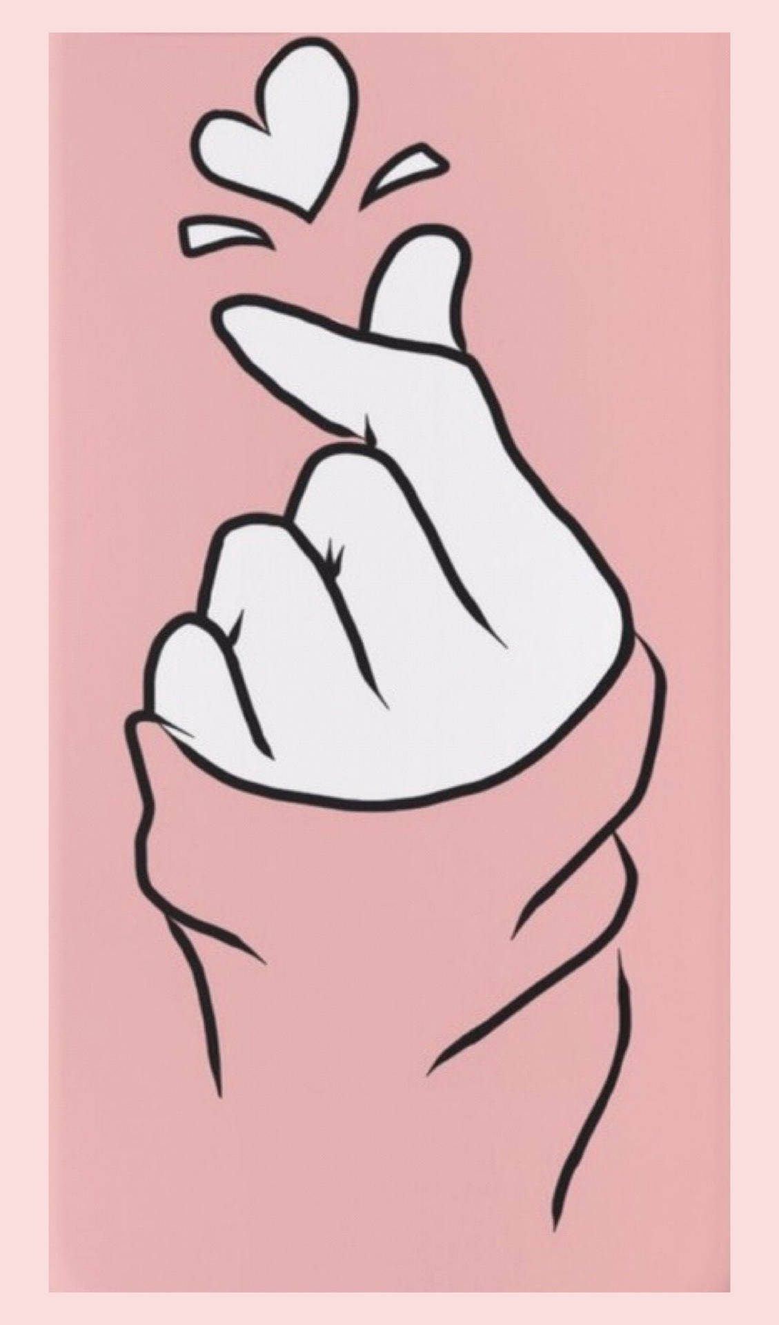 Saranghae Finger Heart With Pink Frame Background