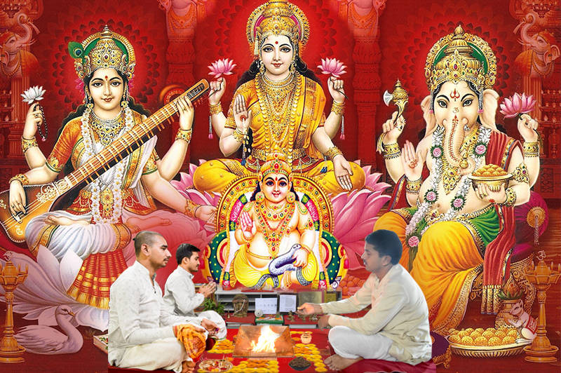 Saraswathi, Ganesh, And Lakshmi