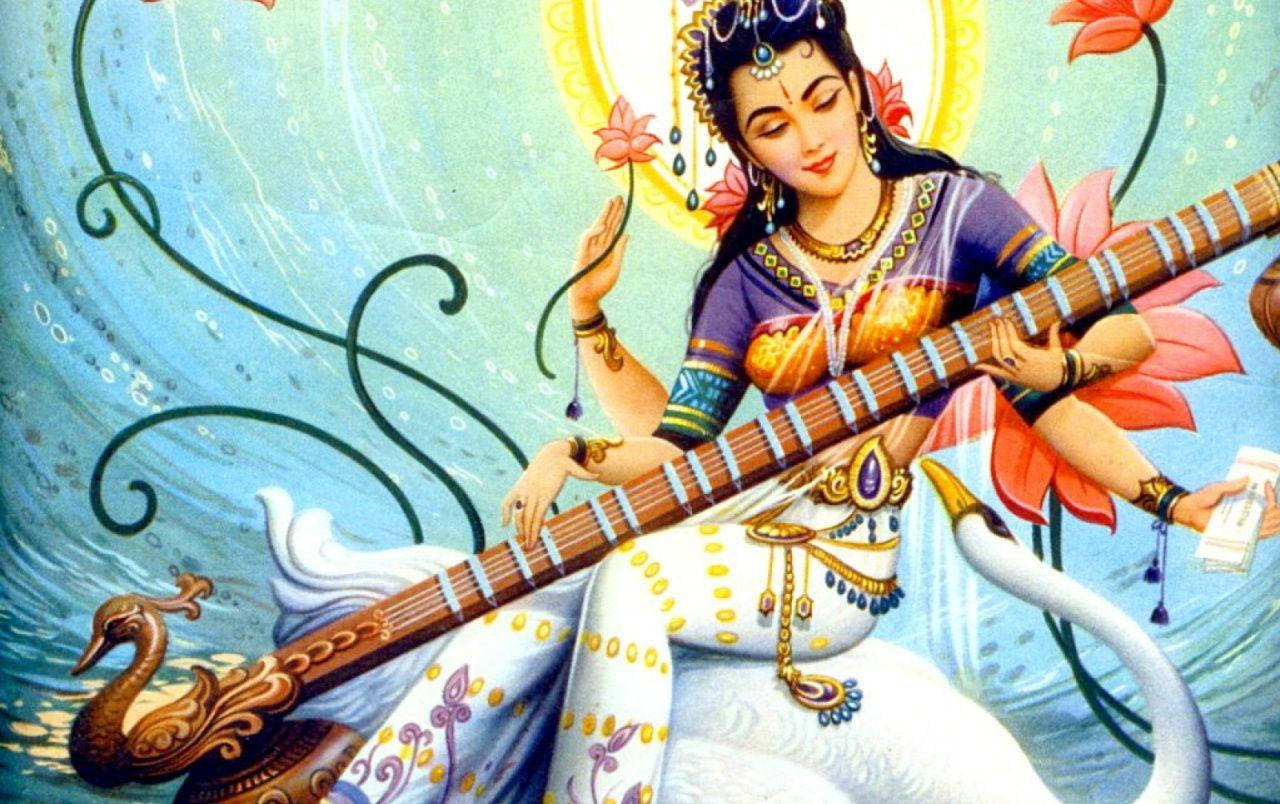 Saraswati Blue Green Background