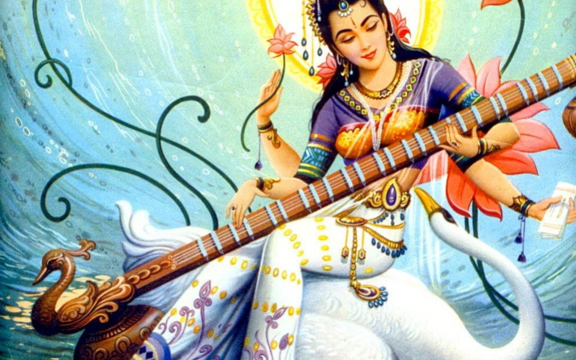 Saraswati Green Painting