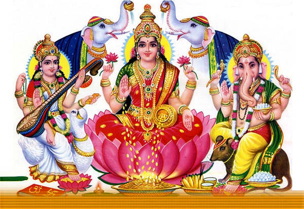 Saraswati Lakshmi Ganesha Cute Background