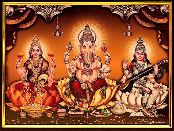 Saraswati Lakshmi Ganesha Glowing Background