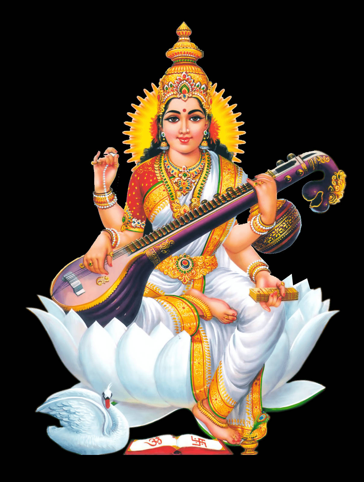 Saraswati Mata Guitar In White
