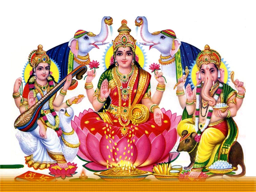 Saraswati Mata With Ganesha Background