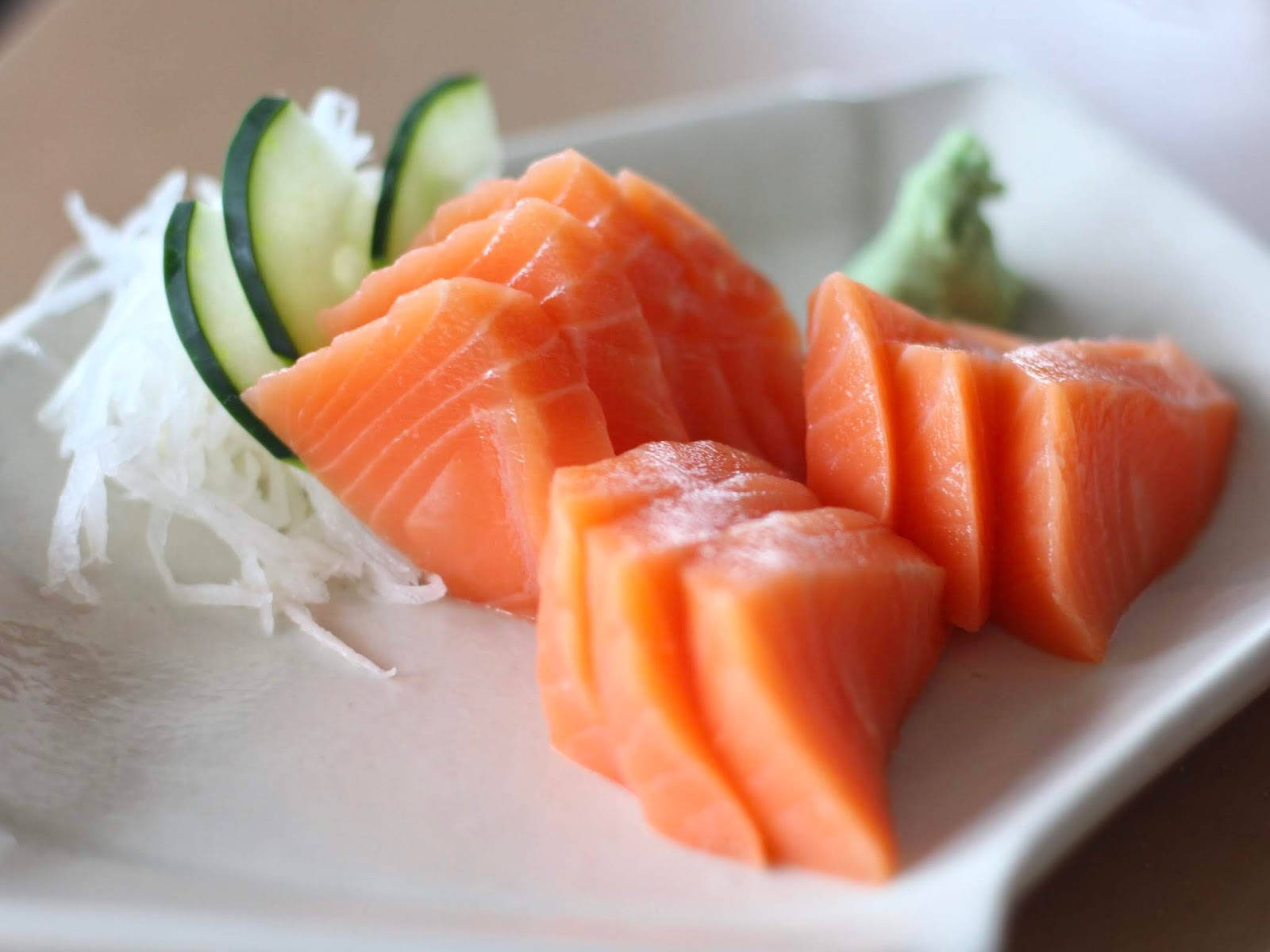 Sashimi Raw Salmon With Cucumber Background