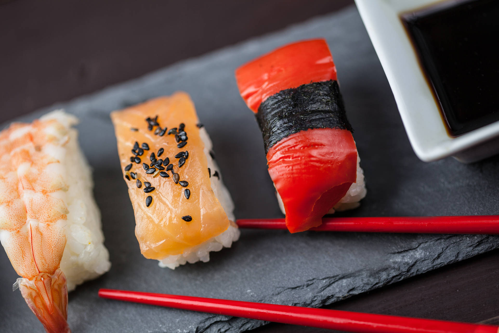 Sashimi Shrimp, Tuna, And Salmon Background