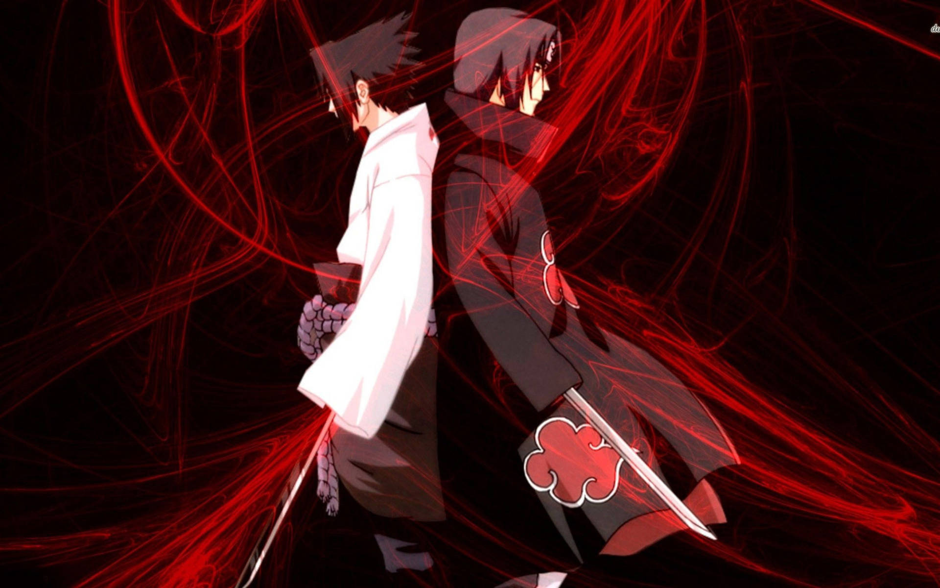 Sasuke And Itachi Uchiha Laser Red Background