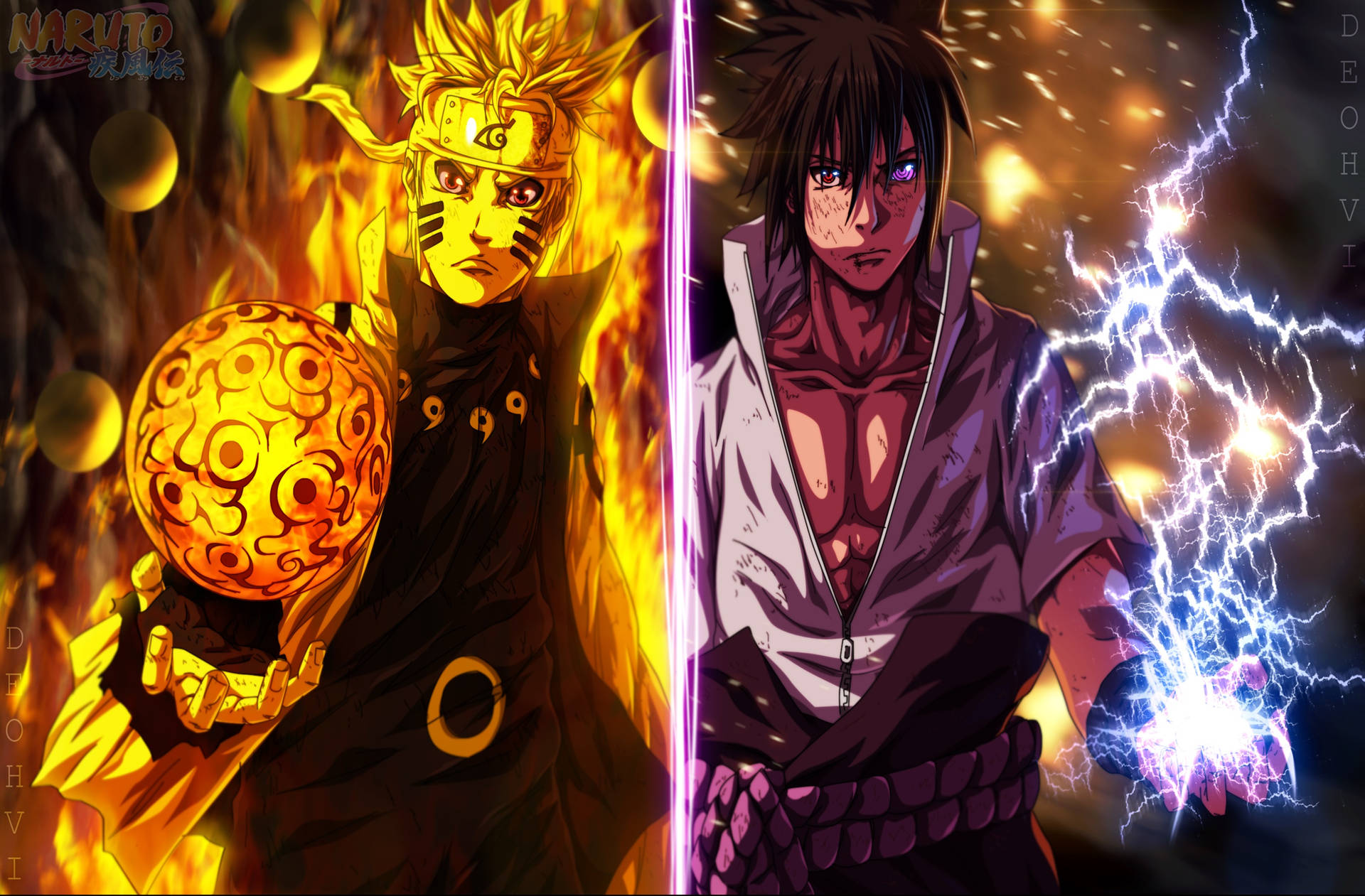 Sasuke And Naruto Techniques Background