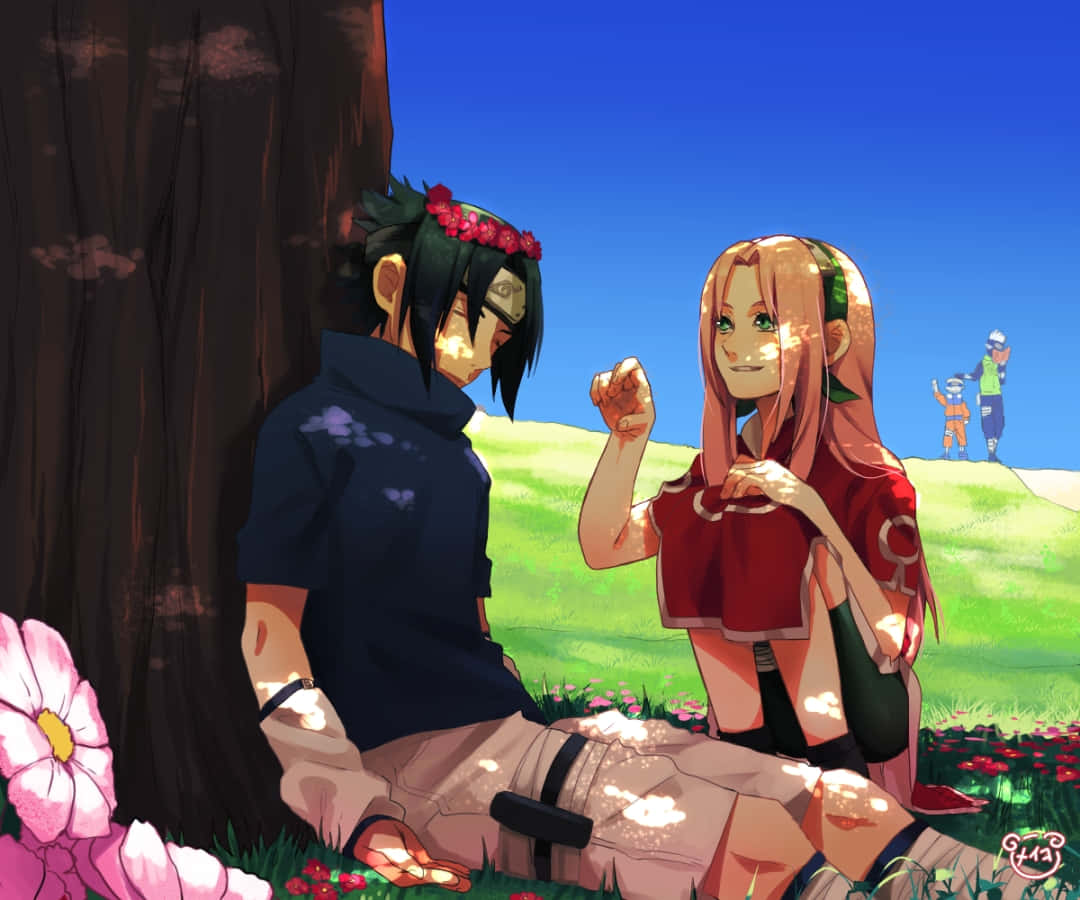 Sasuke And Sakura Embracing Each Other With A Passionate Kiss! Background