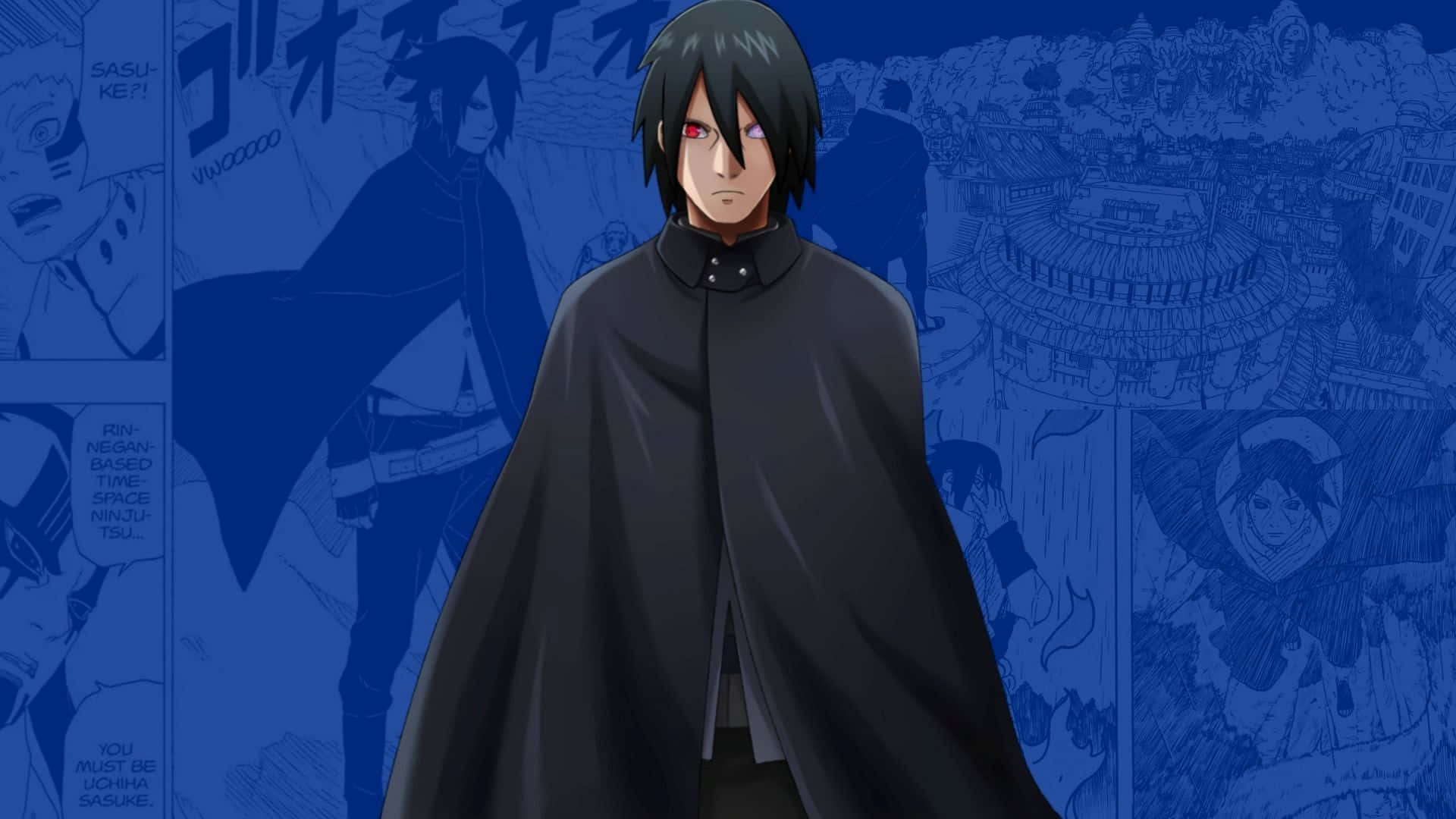 Sasuke Black Cape Blue Canvas Art Manga Background