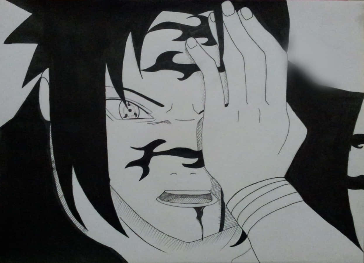 Sasuke Curse Black And White Illustration Background