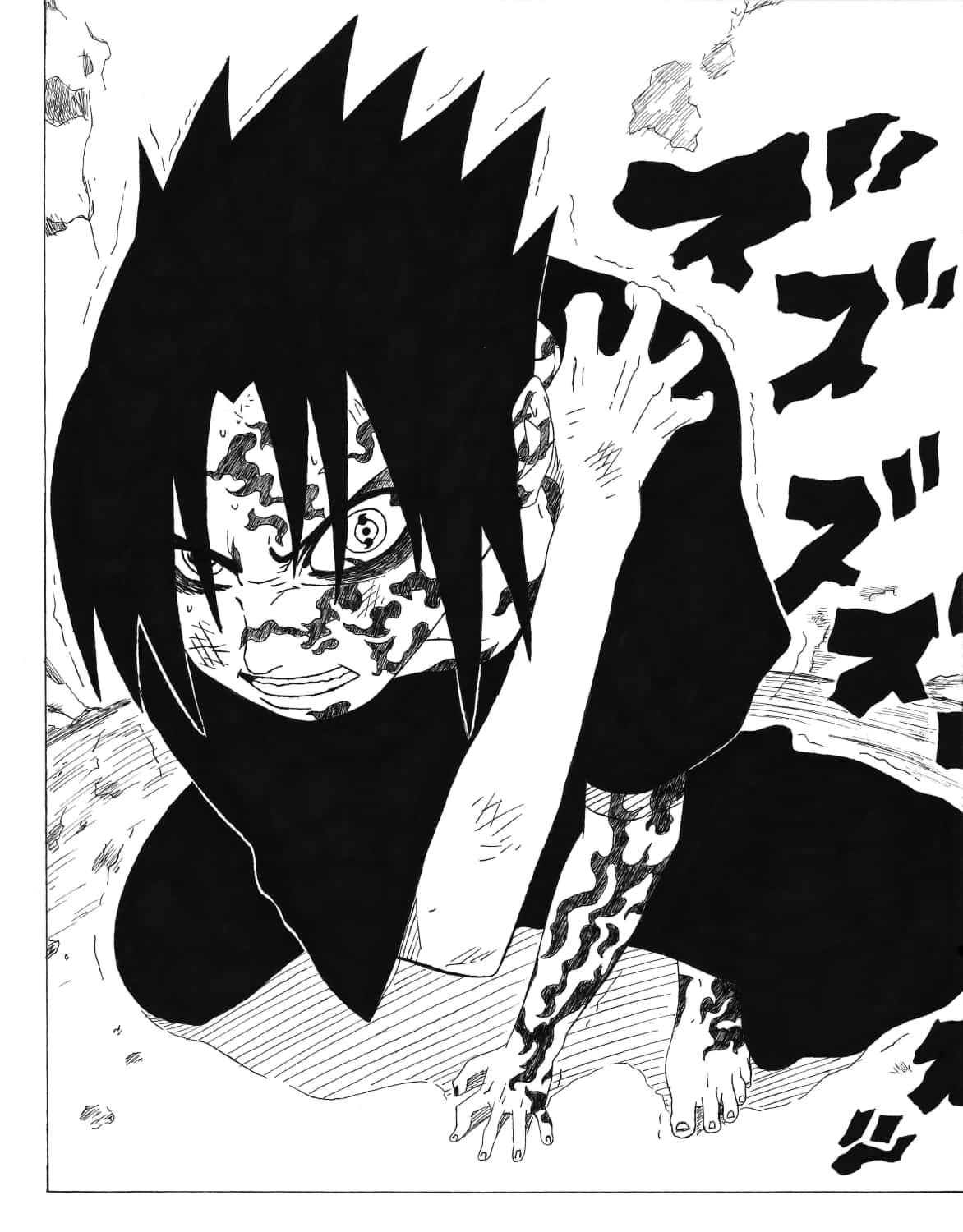 Sasuke Curse Illustration From Manga Strip Background