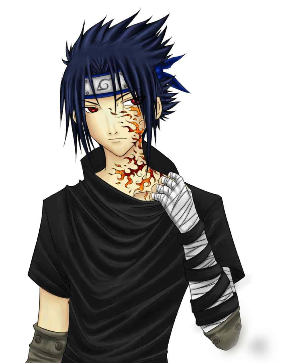 Sasuke Curse With Fire Digital Illustration Background