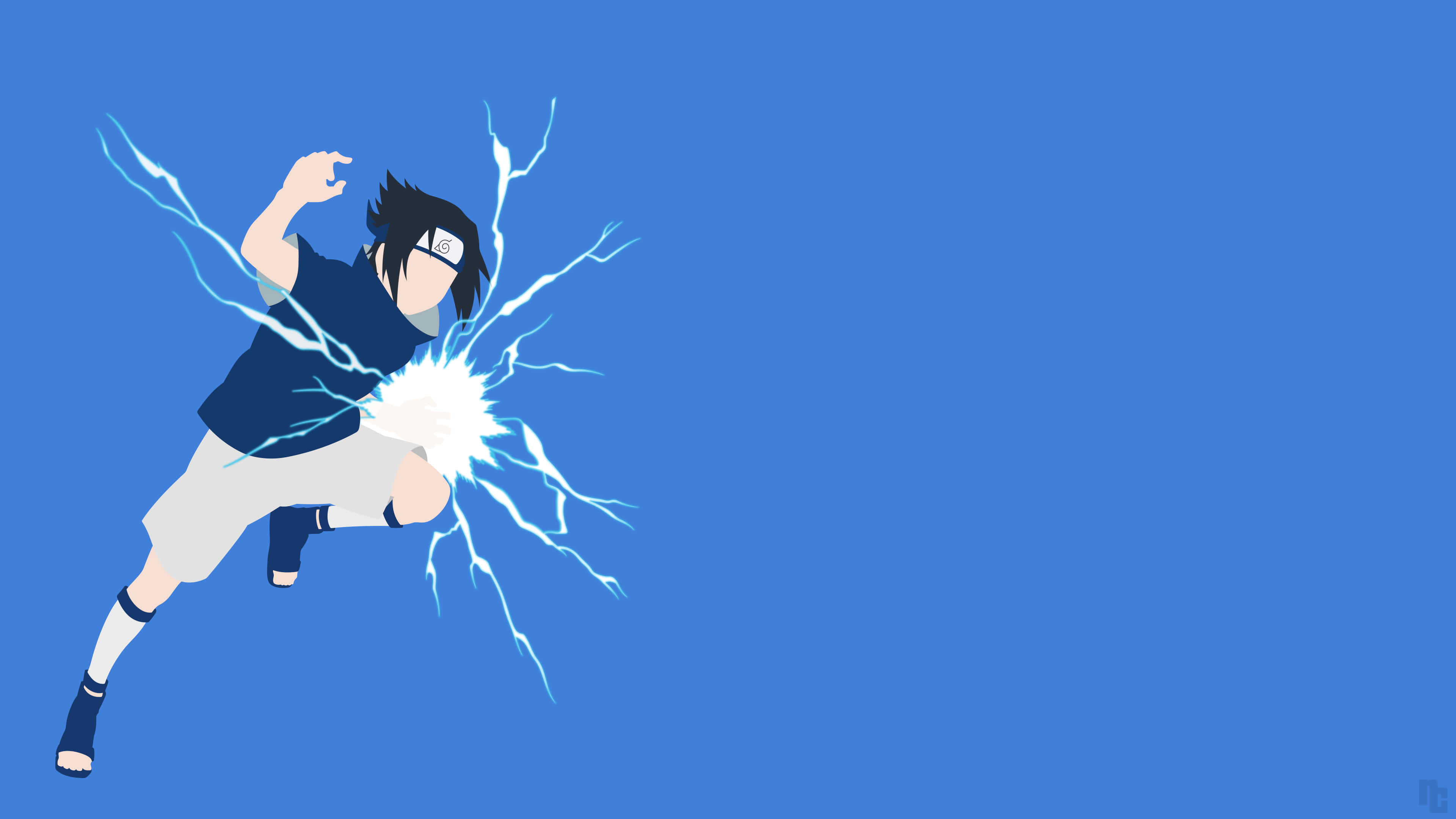 Sasuke Lightning On Blue Background Art