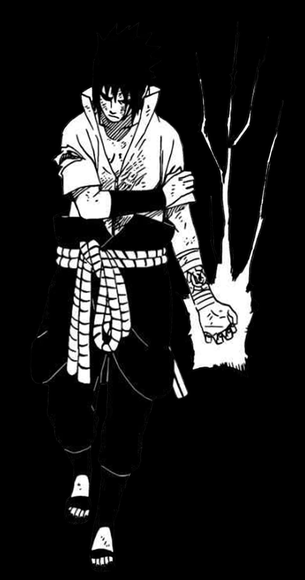 Sasuke Manga Black Sketch White Canvas Background