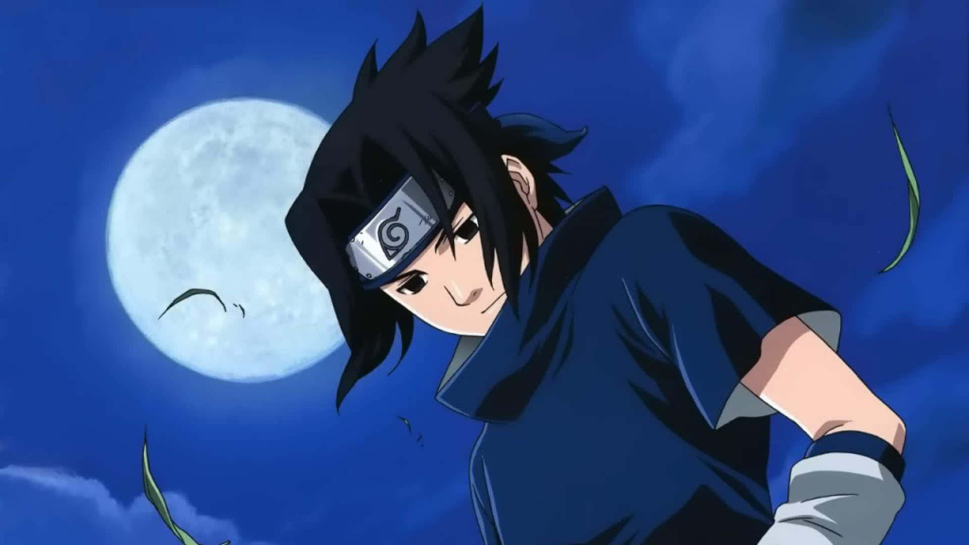 Sasuke On Blue Night Moon Background